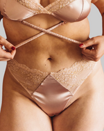 Underclub x Beth Jones Satin & Lurex Lace Thong in Blush